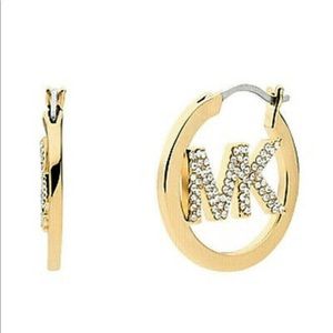Michael Kors Gold Tone Pave Logo Hoops NWT